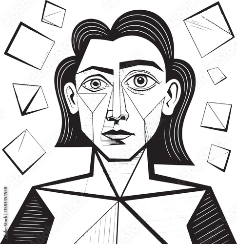 Cubist portrait of a person with geometric shapes cubism