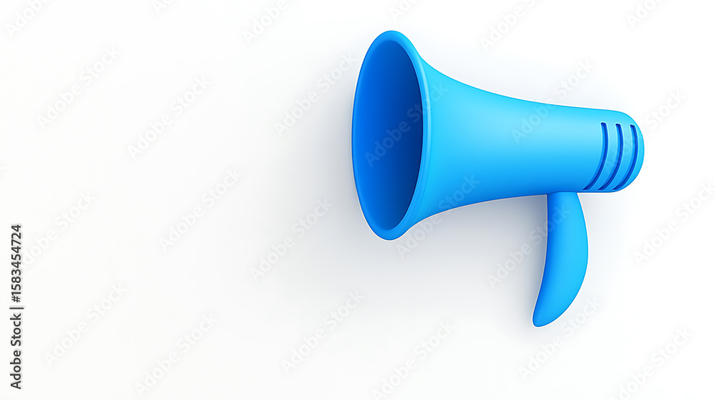 Bright blue megaphone against a clean white background. Ideal for announcements, marketing, or social media promotion. Minimalist aesthetic conveys a clear message. Bright blue megaphone against a clean white background. Ideal for announcements, marketing, or social media promotion. Minimalist aesthetic conveys a clear message.