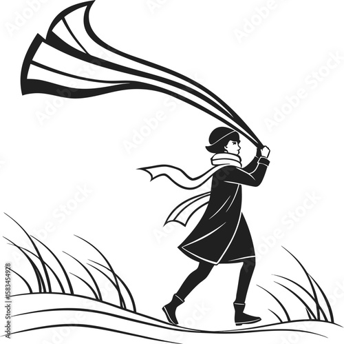 Vector illustration of a warrior with a sword, a dynamic silhouette design