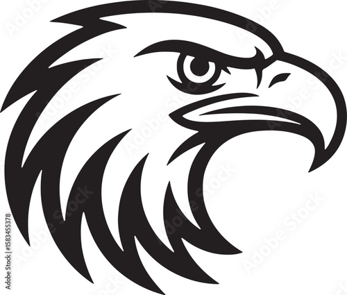 Fierce eagle head profile black and white graphic bird