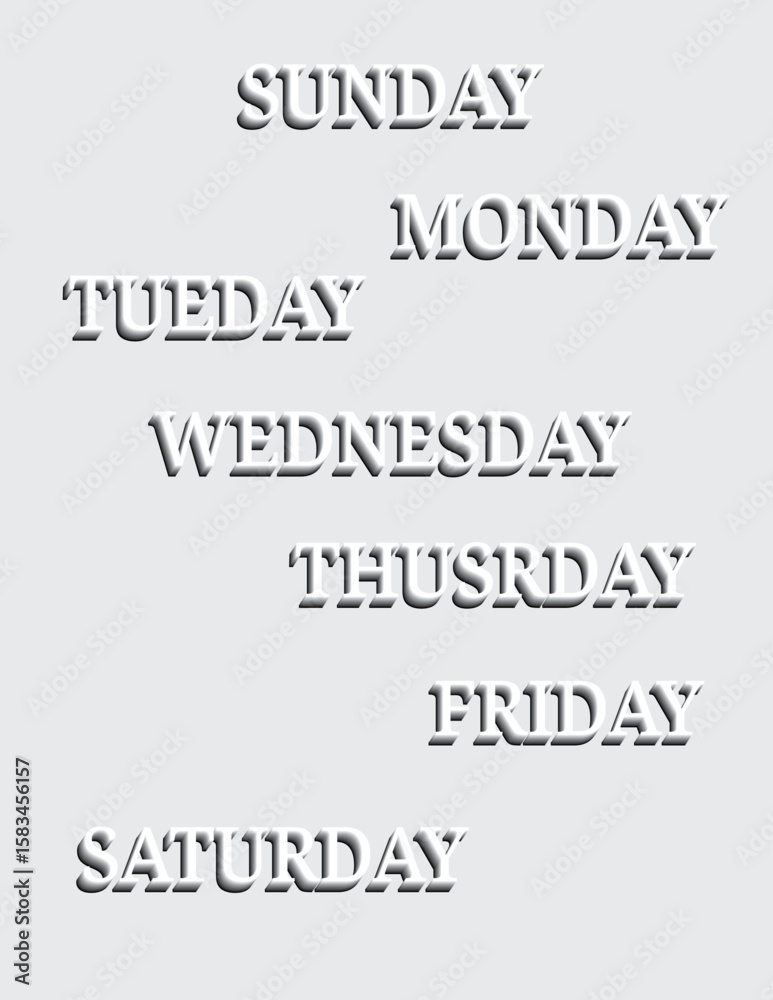Obraz premium Days of the Week in Embossed Typography Creative Sunday Typography Collection