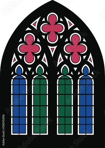 Gothic window with floral and geometric patterns stained glass architectural detail