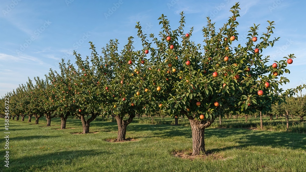 Fototapeta premium Aligned apple trees ready for picking season