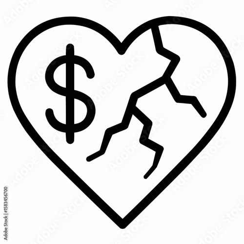 Exposed heart with dollar sign cracks. Lack of coverage vulnerability