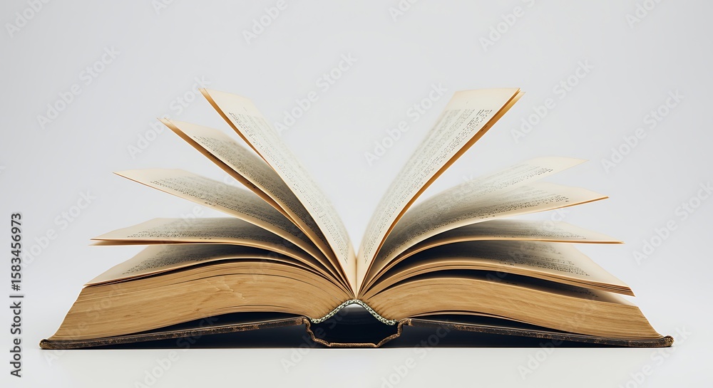 Obraz premium Open Book with Curved Pages on Neutral Surface for Education or Inspirational Themes