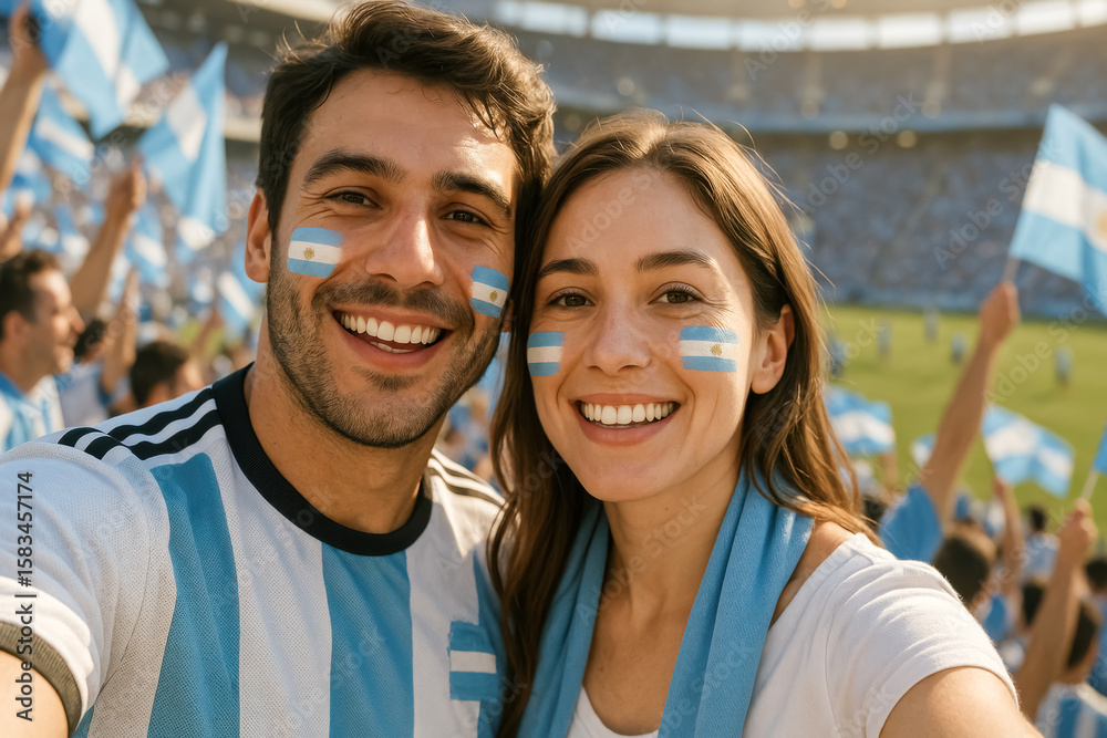 Obraz premium Joyful Couple Supporting Argentina at Stadium