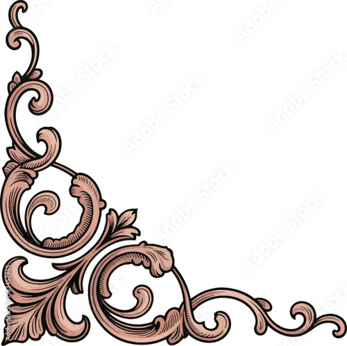 Ornate scrollwork corner flourish with delicate petal accents decorative