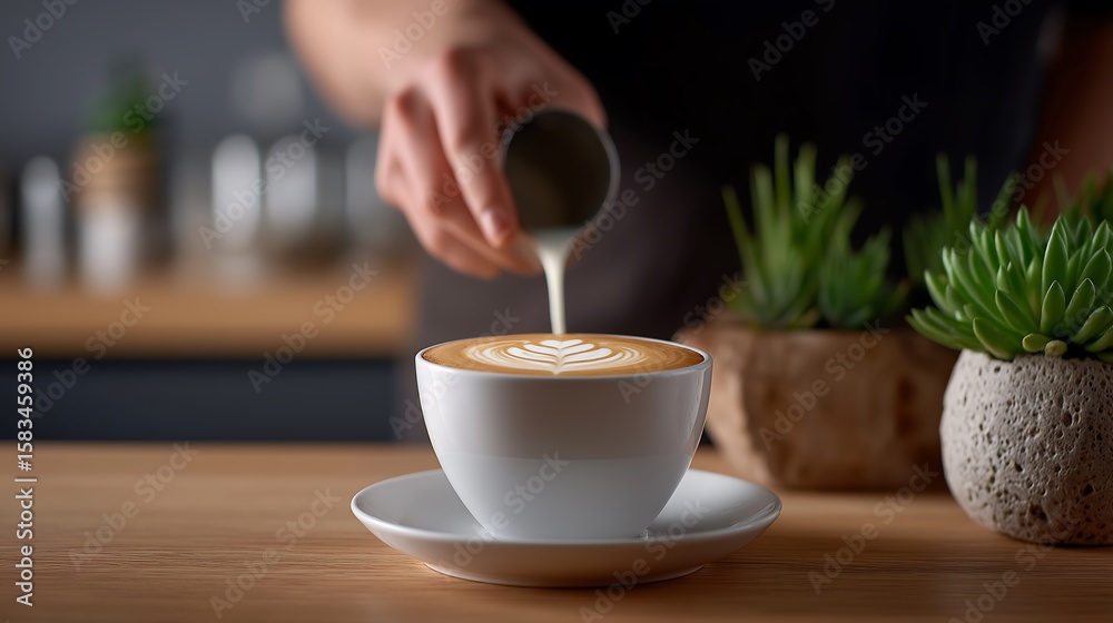 Barista Crafting Latte Art in Trendy Café with Natural Decor
Barista Crafting Latte Art in Trendy Café with Natural Decor