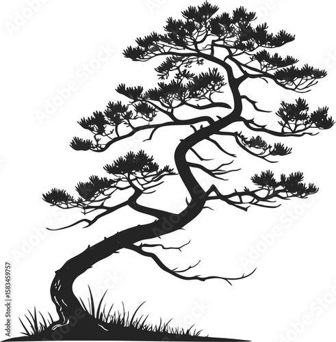 Here's a single sentence for naming/describing the image:

Vector silhouette illustration of a tree with roots, branches, and leaves, depicting nature's design