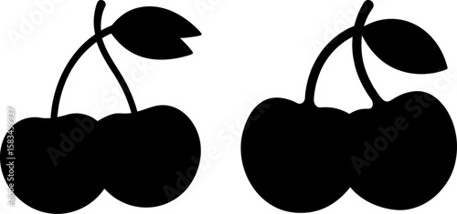 Cherry vector art, cherry fruit art, fresh fruit vector art design, Vector of modern cherry fruit art, black cherry with leaves isolated