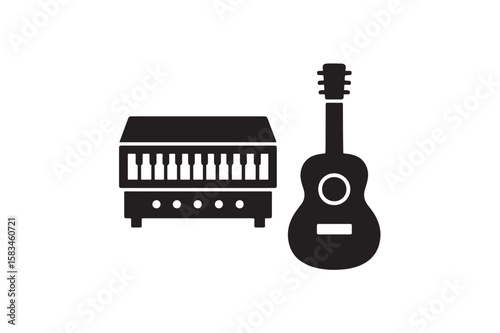 Harmonium Guitar vector on white background.01