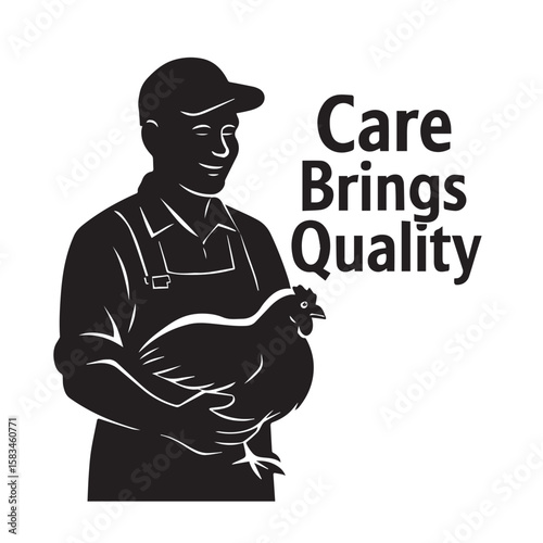 Broiler Farmer Holding Chicken – Care Brings Quality Vector