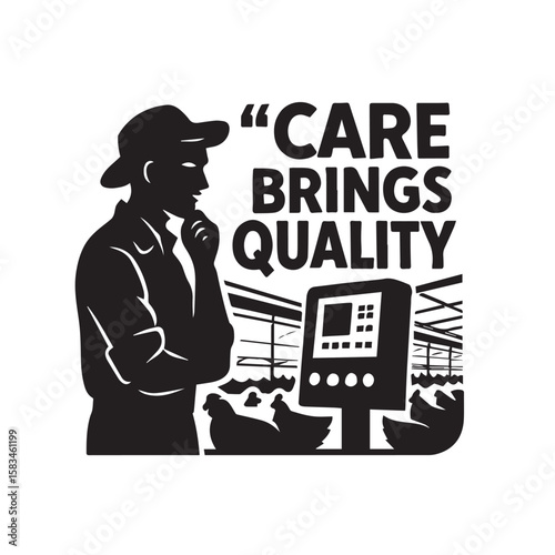 Broiler Farmer Holding Chicken – Care Brings Quality Vector