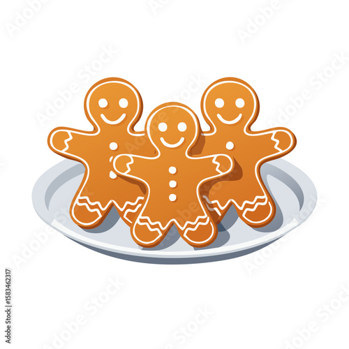 A Plate of Gingerbread Cookies Isolated on a Transparent Background 