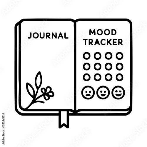Mood tracker journal icon for self-reflection, emotional awareness and mental health planning