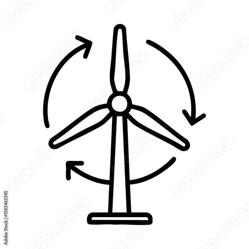 Wind turbine icon with circular arrows for renewable wind energy and sustainable power solution