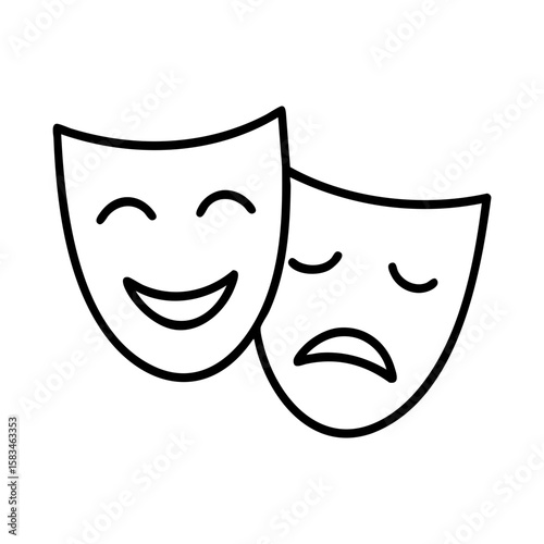 Theater mask icon showing comedy and tragedy faces for drama, acting, and performance art