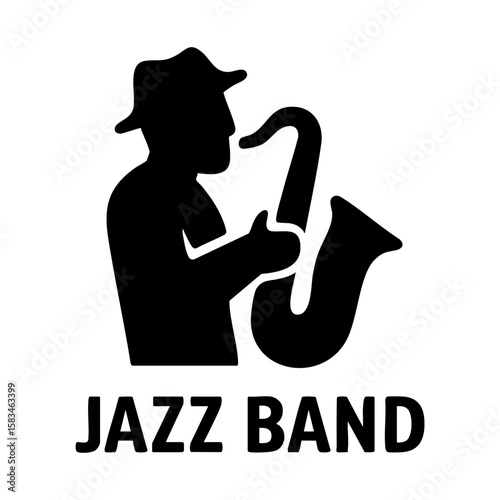 Jazz band icon with saxophone player silhouette for music festival or live event