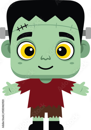 Cute cartoon Frankenstein character – fun Halloween monster design for kids’ crafts, stickers, t-shirts, digital art, decorations, and educational spooky-themed materials