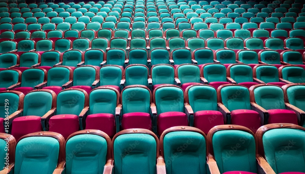 Obraz premium rows of teal and crimson theater seats