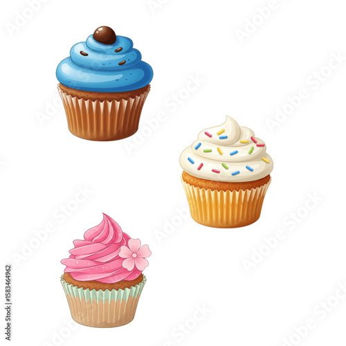 Delightful cupcakes with frosting and sprinkles create a sweet dessert graphic, perfect for birthday parties, celebrations, or bakery themed designs.