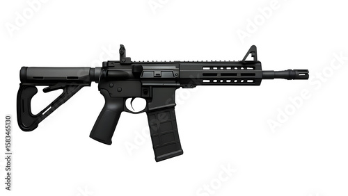 Isolated Side Profile of Tactical AR-15 Style Rifle (Transparent Background)