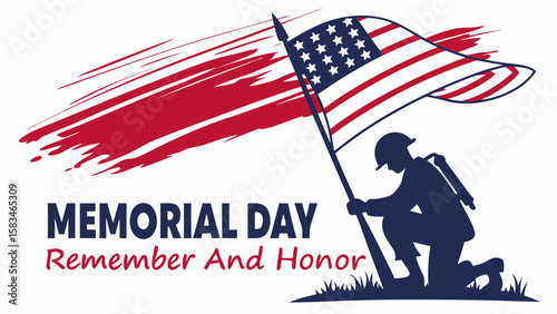 A soldier kneels and honors the American flag, symbolizing bravery and remembrance on Memorial Day.