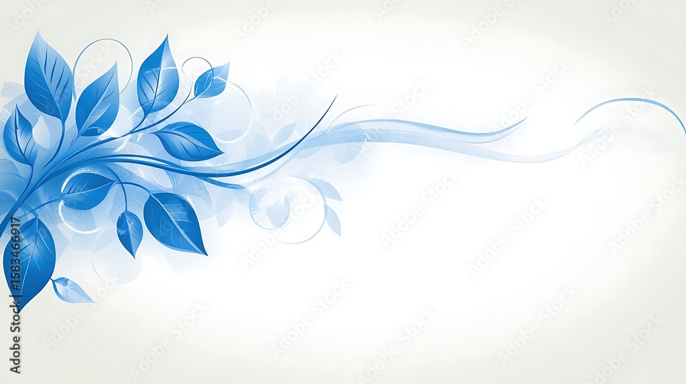 Elegant blue leaf design on a light background Elegant blue leaf design on a light background