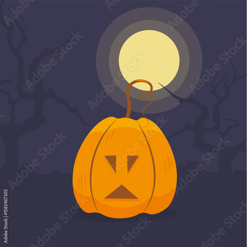 Spooky Halloween Pumpkin Under Full Moon