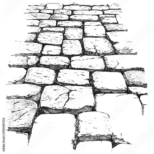 Etched stone path texture, vintage road surface pattern, classic illustration, hand-drawn cobblestone sketch, engraved art, antique paving texture, retro detailed engraving, vector illustration.