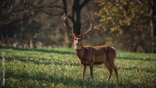 Wild red deer exhibiting rutting activities