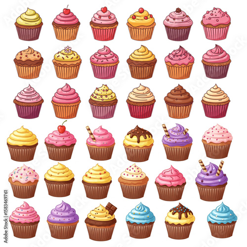 Sweet cupcakes arrangement showcases confectionery delight, perfect for baking projects and food related designs with a colorful touch.
