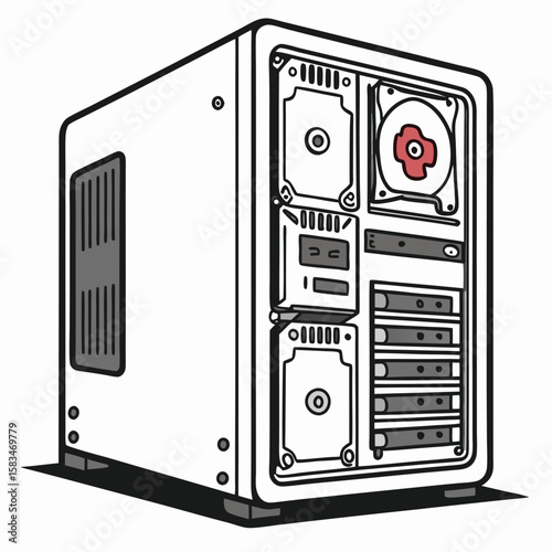 RAID enclosure with multiple bays, isolated on a clean white background, for data storage.