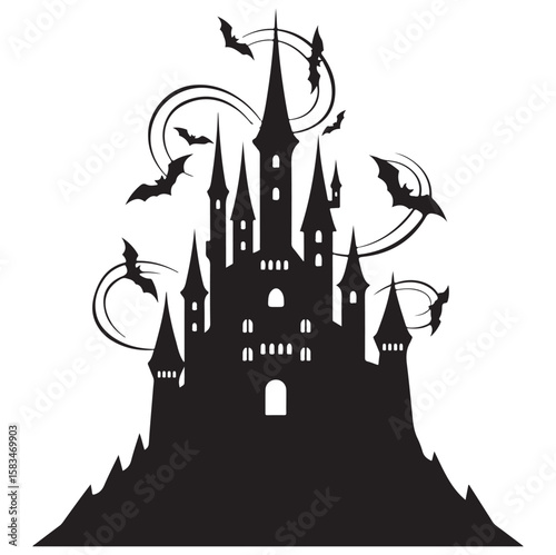 Haunted Castle Silhouette | Gothic Horror Vector in Black. AI generator