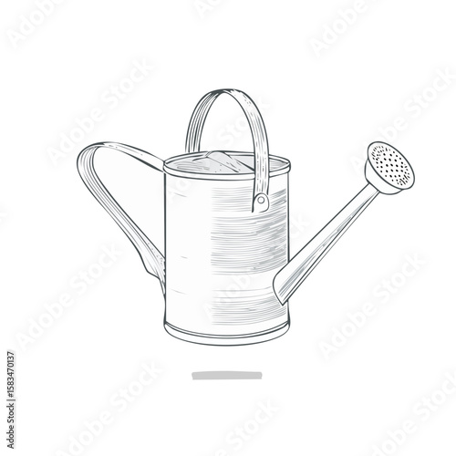 Watering Can Sketch Illustration Garden Tool White Line Art on Black Background