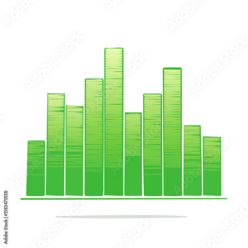 Green bar graph vector illustration showcasing data analysis and statistical representation on a black background