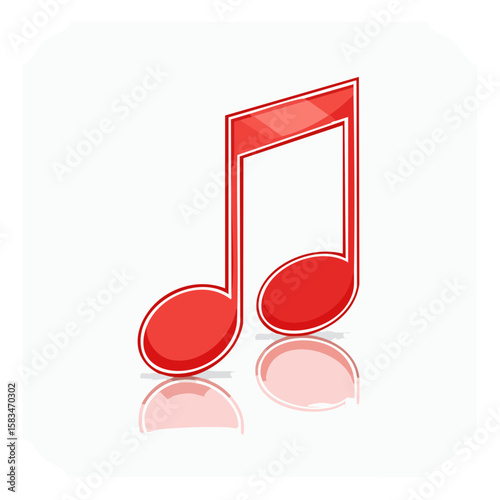 Single red music note with reflective surface illustration for creative backgrounds or education