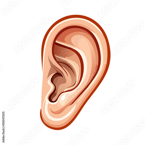 Isolated ear illustration detailed anatomical human hearing organ healthcare concept on a black background