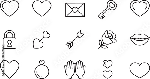 Hearts envelope key lock rose lips arrow ring hands love letter