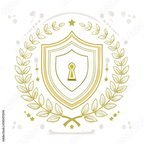 Elegant Protective Shield Crest with Golden Laurels and Keyhole Design Security and Achievement