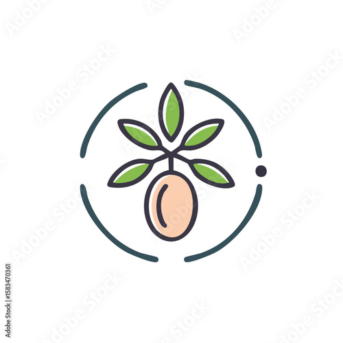 Olive Branch Icon with Green Leaves and Circular Frame Simple Fresh Natural Design