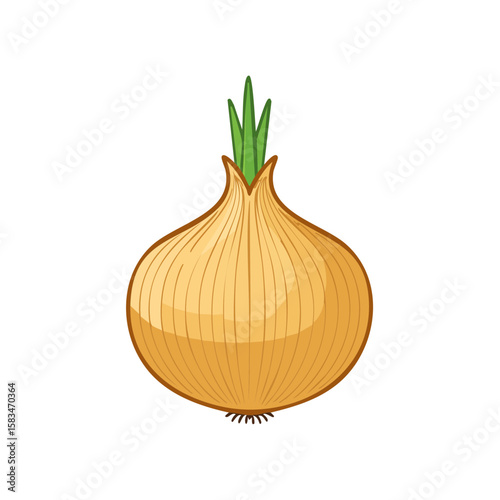 Single Yellow Onion with Green Sprouts on a Black Background Culinary Ingredient
