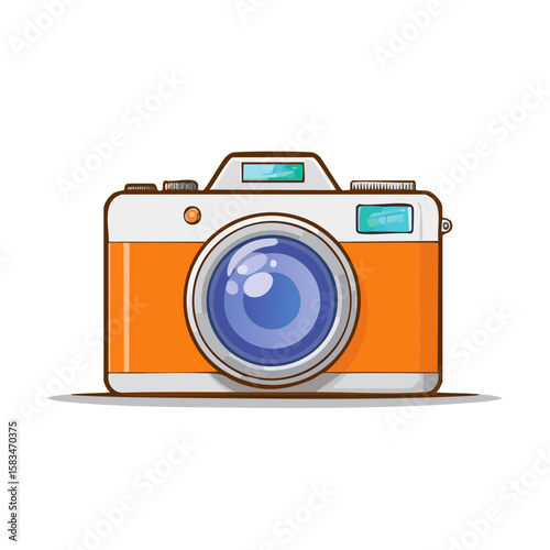 Retro Camera Illustration Bright Orange and White Professional Photography Equipment