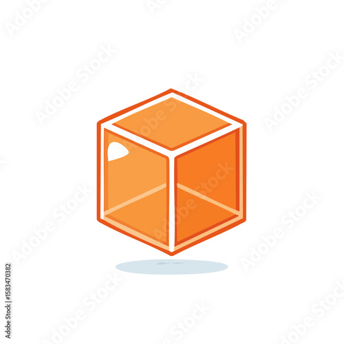 Abstract orange cube with reflection on a black backdrop minimalist geometric form