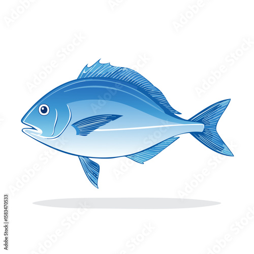 Blue fish illustration swimming in ocean depths aquatic sea life marine wildlife
