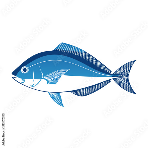 Stylized Blue Fish Illustration Ocean Life Marine Animal Aquatic Wildlife Graphic
