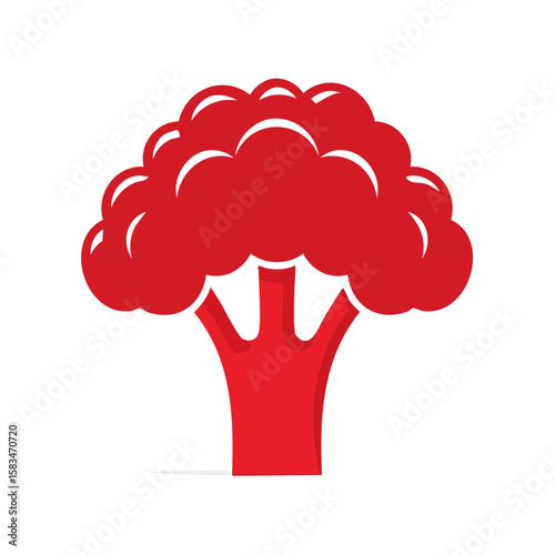 Stylized Red Broccoli Floret on Black Background - Fresh Vegetable Illustration