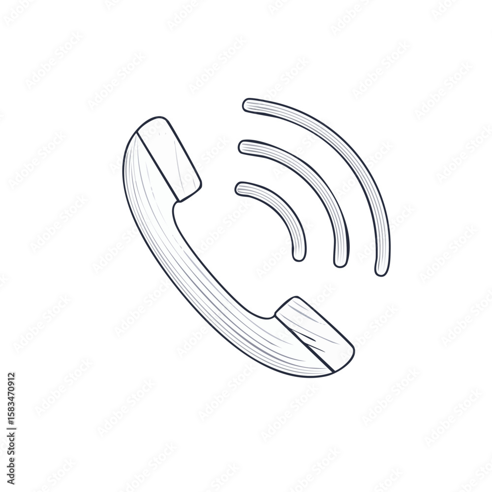 Fototapeta premium Vintage telephone receiver with sound waves in retro hand drawn style illustration