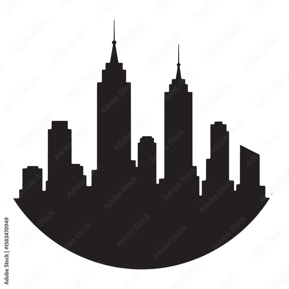 Obraz premium Sleek black and white silhouette of a modern city skyline against a white background