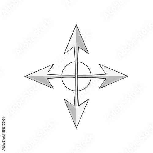 Directional Arrows Radiating from Circle on Black Background. Pointer Icon Design.